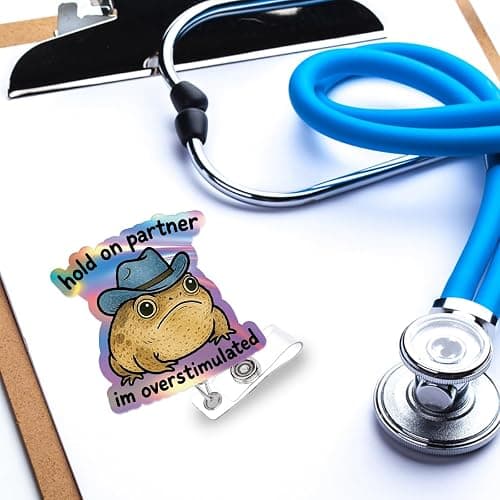 Funny Badge Reel, Cute Cowboy Frog ID Badge Reels Retractable Holder Glitter with Alligator Clip for Pediatric Decorative Nurse Nursing Office Worker Student Teacher Mental Health Doctor thumbnail 2