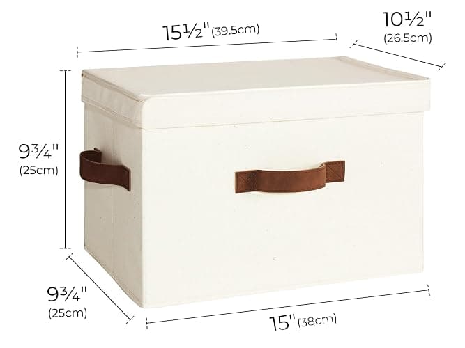 StorageWorks Fabric Storage Bins with Lid, Decorative Storage Boxes for Shelves, Stackable Closet Organizer Basket with Handles, Large, Ivory White, 2-Pack thumbnail 3