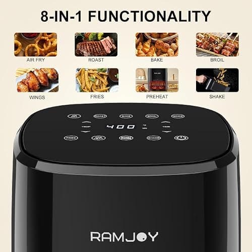 RAMJOY Air Fryer 3.8 Quarts for 1-2 people, 8-in-1 Functions, Air Fry, Roast, Bake, Broil, Preheat, Shake, Digital Small Air Fryer, Nonstick Dishwasher-Safe Basket, Compact Air Fryers, Black thumbnail 4