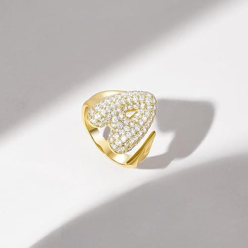 KissYan Bubble Initial Ring for Women, 14k Gold Plate Balloon Jumbo Letter Rings Open Adjustable Dainty Pave CZ Personalized Fashion Trendy Statement Jewelry Gift thumbnail 5