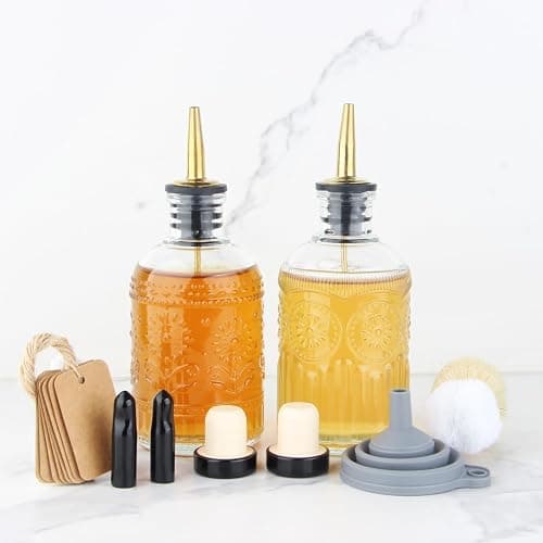 CALFATHN Simple Syrup Bottles Set of 2, Glass Coffee Syrup Dispenser Bottles 7 OZ With Metal Pour Spout, Labels and Stopper, Glass Syrup Dispenser for Maple Honey Syrup Oil and Sauces, LC002 thumbnail 9