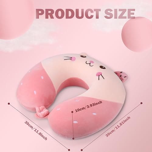 Fentar Neck Pillow for Travel, Memory Foam Kids Travel Pillow, Removable Travel Neck Pillow with Zips, Cute Cartoon Plane Pillow, Comfortable Adult Kids Travel Pillow for Airplane Camping Car Sleeping - Pink thumbnail 3