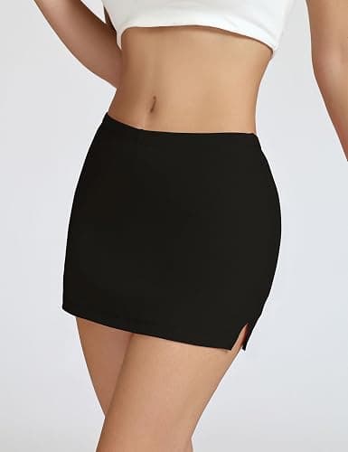 AKEWEI Women's Low Waist Mini Skort Skirt with Built-in Shorts Side Slit | Cotton Stretchy Bodycon Skorts, Micro Mini Black Skirts with Shorts Underneath, Sexy Y2k Streetwear, Casual Going Out Outfits thumbnail 3