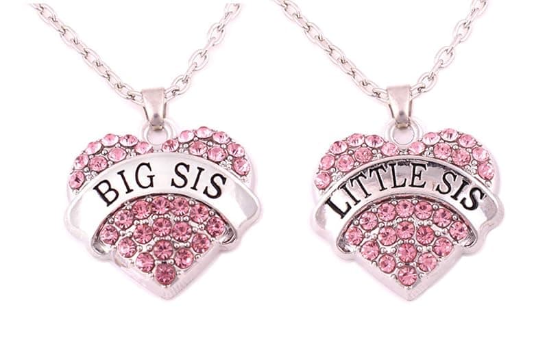 Charm.L Grace Crystal Heart Necklaces Set Mom Big Sis Middle Lil Sister - pink-2pcs