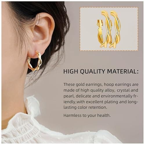41Pairs Gold Hoop Earring Sets for Women, Fashion Chunky Pearl Earrings Multipack Twisted Statement Earring Pack Small Pearl Earrings for Gift ﻿ thumbnail 3
