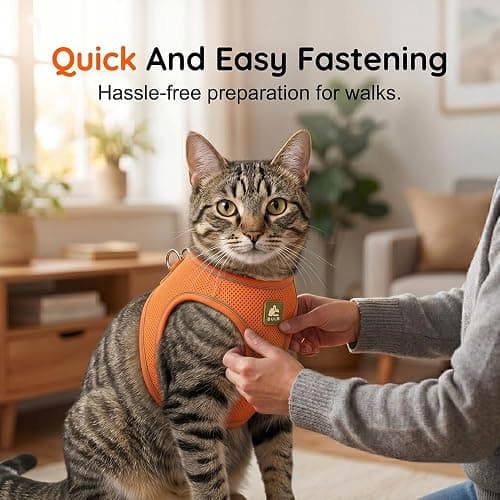 Cat Harness and Leash, 2026 New Cat Harness Escape Proof for Small Medium Large Cats, Breathable Adjustable Vest Harnesses with Reflective Strip for Walking Travel Camping (Orange, S) thumbnail 7
