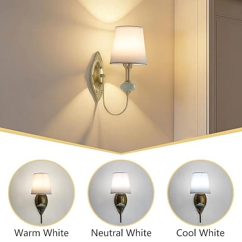 HHOCR Vintage Battery Operated Wall Sconce Set of 2, Gold LED RGB 15 Color | Dimmable Wireless Wall Sconces with Remote Control, Antique Fabric Rechargeable Wall Lights for Bedroom Living Room Hallway thumbnail 3