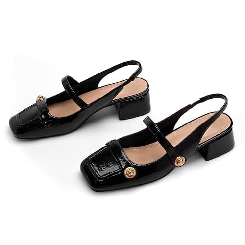 Slingback Mary Jane Heels for Women Low Block Heel Closed Square Toe Pump Shoes Heels Classic Daily Office Dressy Shoes thumbnail 5