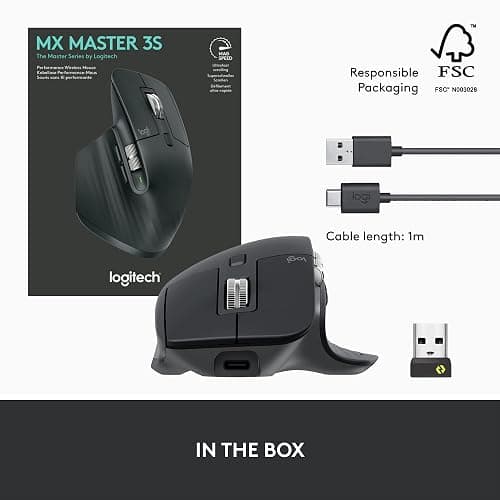 Logitech MX Master 3S Performance Wireless Mouse - Graphite With Bolt Reciever thumbnail 11