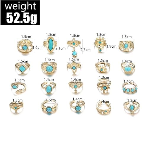 GIGB PBDK 20Pcs Gold Turquoise Rings for Women Tiny Vintage Boho Western Jewelry Retro Statement Midi Knuckle Joint Stacking Rings Pack thumbnail 2