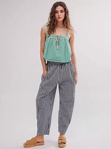 YKR Plaid Pants for Women Gingham Lounge Wide Leg Low Waist Pajama Pants Elastic Waist Trousers with Pocket thumbnail 3