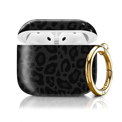 Compatible with AirPod 4th Generation Case Cover with Keychain, Full Protective Shockproof Wireless Headphone Case for Women Men Girl (Grey and Black Leopard) - Image 1