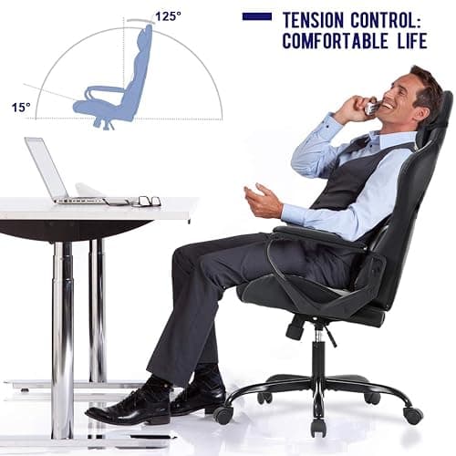 BestOffice High-Back Gaming Chair PC Office Chair Computer Racing Chair PU Desk Task Chair Ergonomic Executive Swivel Rolling Chair with Lumbar Support for Back Pain Women, Men,White thumbnail 3