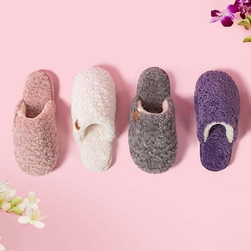 EverFoams Women's Fuzzy Slip-on Slippers Warm Cozy Soft Lightweight Memory Foam Indoor House Shoes thumbnail 9