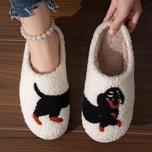 OJXTRDE Cute Dachshund Slippers Women Men Fuzzy Memory Foam Cartoon Animal Slippers Novelty Funny Dog Slippers Winter Warm Plush House Shoes thumbnail 6