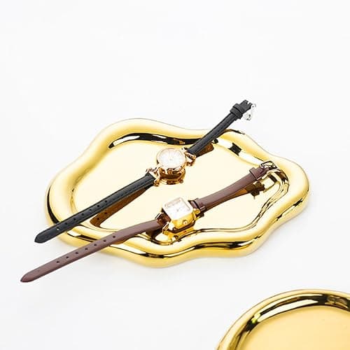 MDFAYE Jewelry Dish Trinket Tray for Women, Ring Dish Holder, Unique Cloud Shape Ceramic Plate Cute Things Vanity Aesthetic Room Decor Mother's Day Birthday (Gold) thumbnail 2