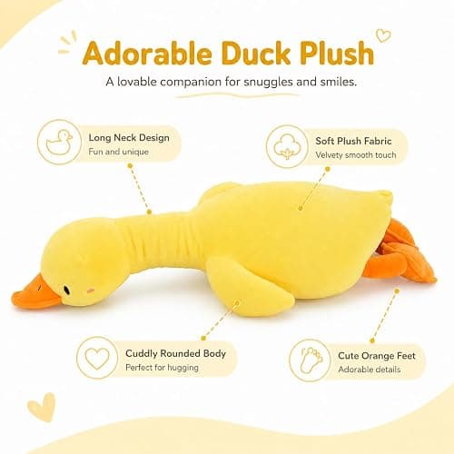 kewo Duck Plush Pillow Stuffed Animal Toy, Cute Giant Goose Plush Duck Stuffed Animal,Super Soft Hugging Pillow for Kids Bedding (Yellow,25.5 in)… thumbnail 9