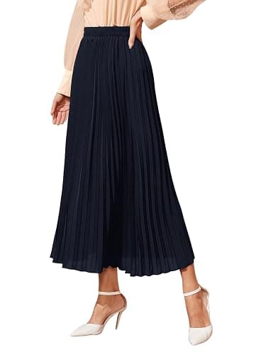 SweatyRocks Women's Casual Solid Longline Pleated Long Skirt thumbnail 4