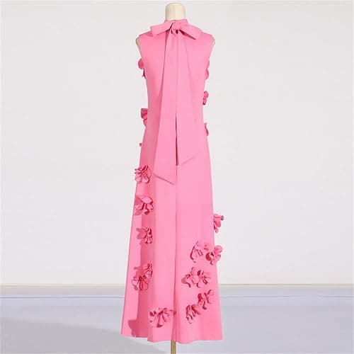 platlogy Women's Desinger 3D Flowers Summer Evening Party Dress Stand Collar Sleeveless Formal Maxi Dresses thumbnail 3