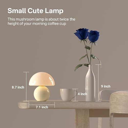 Dawnwake Mushroom Lamp Table Lamp for Bedroom,Desk Bedside Small Lamps for Living Room Night Stands,Mushroom Decor Cute Mini Modern Mid Century Lamps,Unique Aesthetic Home Living Room Decor (Cream) thumbnail 6