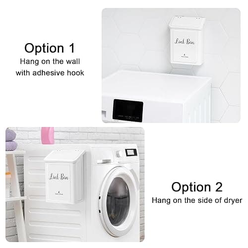 SUBEKYU Magnetic Lint Bin for Laundry Room, Wall Mounted Metal Lint Box Holder Trash Can with Lid for Dryer,Lint Basket for Laundry Room Organization,White thumbnail 5