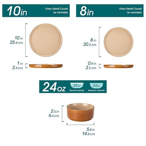 vancasso ONION Ceramic Plates and Bowls Sets, 12 Pieces Brown Dinnerware Sets for Kitchen, Reactive Glaze Dishes Set for 4, Dishwasher and Microwave Safe thumbnail 3