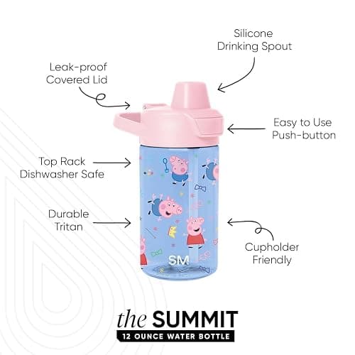 Simple Modern Peppa Pig Kids Tritan Plastic Summit Water Bottle | 12 oz BPA-Free Cup with Covered Leak Proof Straw Lid for Girls, Toddlers | Bubbles thumbnail 3