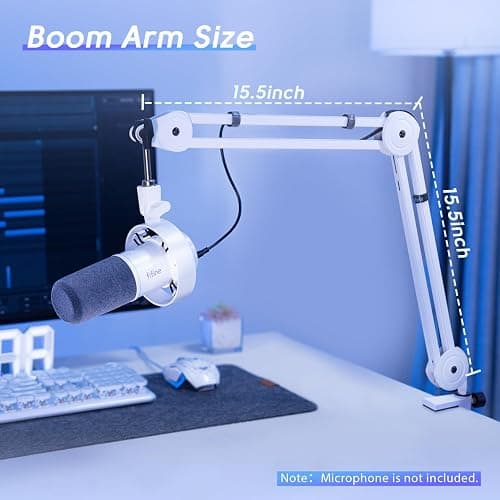 FIFINE Microphone Boom Arm Stand, Metal Heavy Duty Mic Stand, Scissor Suspension Adjustable Boom Arm for Podcast Recording Streaming Gaming, with Desk Clamp, 5/8" Screw, Cable Ties-BM63 White thumbnail 6