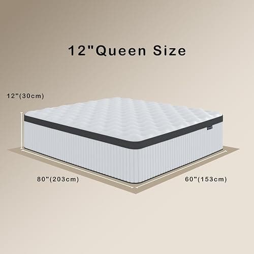 Naruchu Queen Mattress, 12 Inch Queen Size Hybrid Mattresses with Memory Foam and Individual Pocket Spring for Motion Isolation, Pressure Relief, Medium Firm Mattress in a Box, 60 * 80 * 12 thumbnail 3