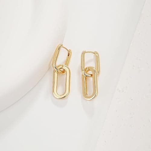 Sylph 18K Gold Plated Paperclip Earrings For Women Trendy Chain Link Earrings Gold Statement Square Hoop Earrings Rectangle Drop Dangle Earrings Jewelry Gifts For Wedding thumbnail 4