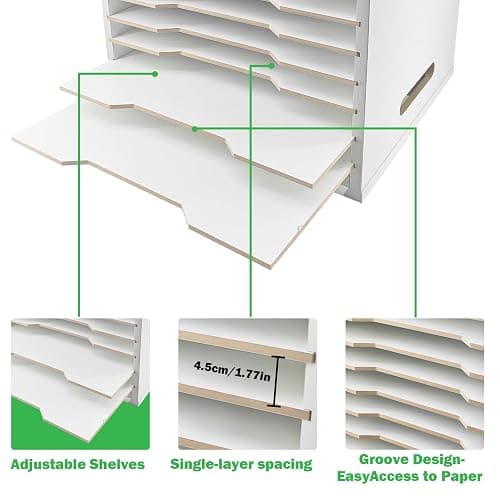 WUEURU Construction Paper Organizer 20x13,Larger Size Wooden Literature Organizer,7 Tier Construction Paper File Sorter Storage,Large File Suitable for Home,Classroom and Office thumbnail 4