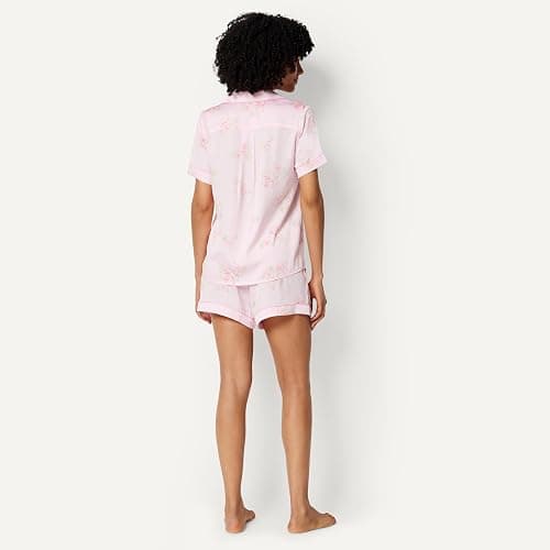 Amazon Essentials Women's Satin Short Sleeve Button-Down Top and Short Sleepwear Pajama Set thumbnail 3