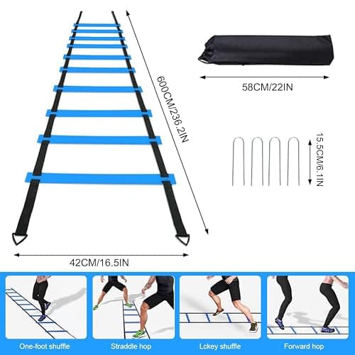 YGORTECH Soccer Speed Agility Training Set - 20FT Agility Ladder 12/16 Sports Cones and Soccer Kick Trainer Football Training Equipment Footwork Drills for Youth and Adults thumbnail 2