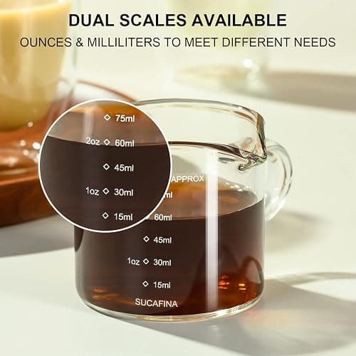 PARACITY Espresso Cup with Handle, 2.5 OZ Double Spout Clear Glass Measuring Cup with Dual Scale, Espresso Shot Glass with V-Shaped Mouth, Espresso Accessories thumbnail 5