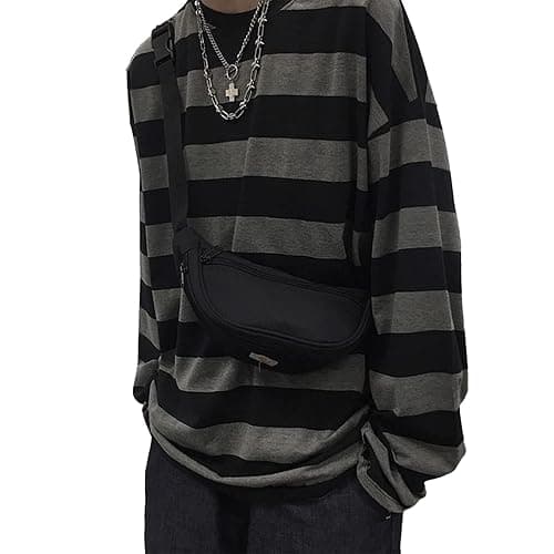Women Harajuku Oversized Stripe Casual Long Sleeves Crewneck T-Shirt Tee Tops - Image 1