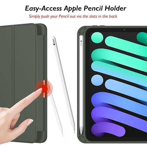 iMieet iPad mini 7 Case 2024 (A17 Pro), iPad mini 6 Case (8.3-Inch,2021 Model), iPad mini 7th/6th Generation Case with Pencil Holder, Trifold Stand Smart Case with Soft TPU Back,Dark Green thumbnail 3