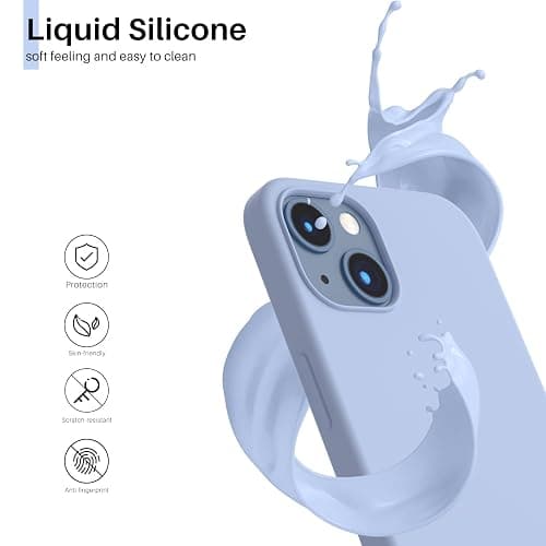 ORNARTO Compatible with iPhone 13 Case 6.1, Slim Liquid Silicone 3 Layers Full Covered Soft Gel Rubber Phone Case Protective Cover 6.1 Inch-Light Blue thumbnail 3