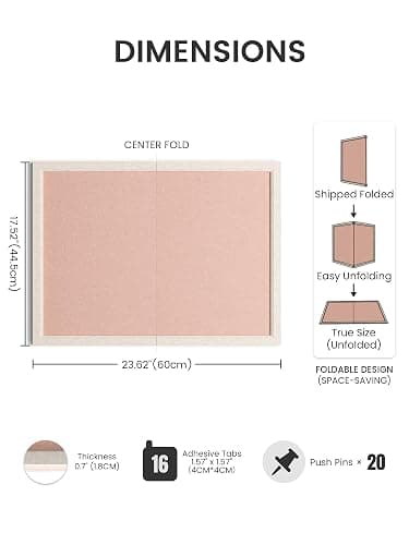 Fluxynara 23.6" x 17.1" Felt Frame Bulletin Board, Pink | Cork Board Alternative with 12 Removable Adhesive Tabs, Foldable Pin Board for Wall, Home, Office, Classroom & Dorm thumbnail 2