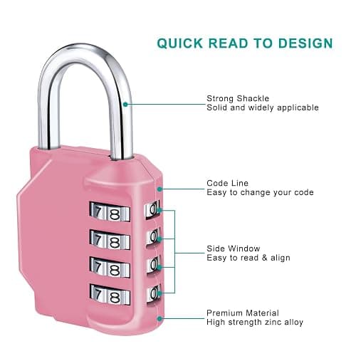 ZHEGE Combination Lock, 4 Digit Combination Padlock Outdoor, School Lock, Gym Locks (Pink) - 1P - 1P, Pink thumbnail 4