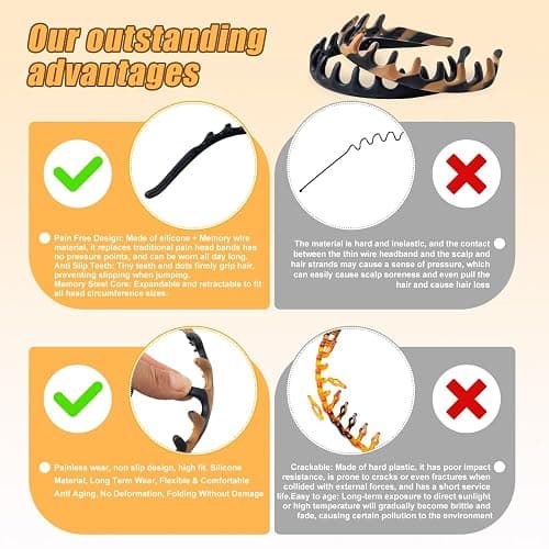 Fodeuxp Silicone U Shape Fashion Tooth Hair Comb Headband, 2025 New Zig Zag High Cranium Head Bands for Women's Hair Non Slip, Reversible Korean Headbands with Teeth (Amber, 1 Count (Pack of 1)) thumbnail 4
