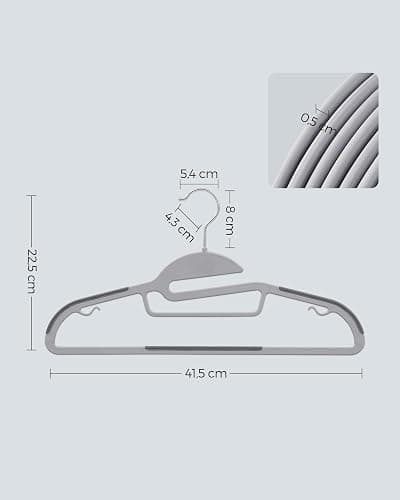 SONGMICS Conjunto de 50 Cabides Plásticos, Cabides com Abertura em U, que Economizam Espaço, 0,5 cm de Espessura, 41,5 cm de Comprimento, Gancho Giratório 360°, Cinza Claro e Escuro BRCRP41G-50 thumbnail 2