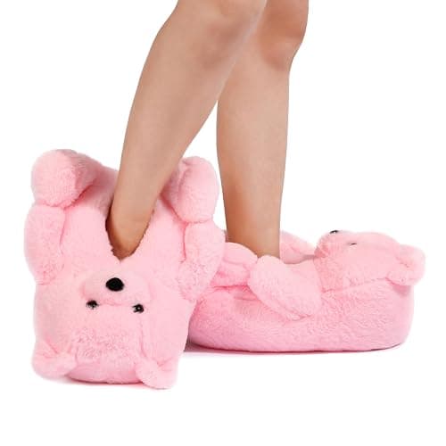 DOVORSY Women's Christmas Teddy Bear Slippers,Winter Fuzzy Cute Indoor House Slippers with Cushion,Fluffy Cartoon Bedroom Shoes,Cozy Warm Gifts for Women,Men,Ladies,Girls (Size 7-11) thumbnail 5