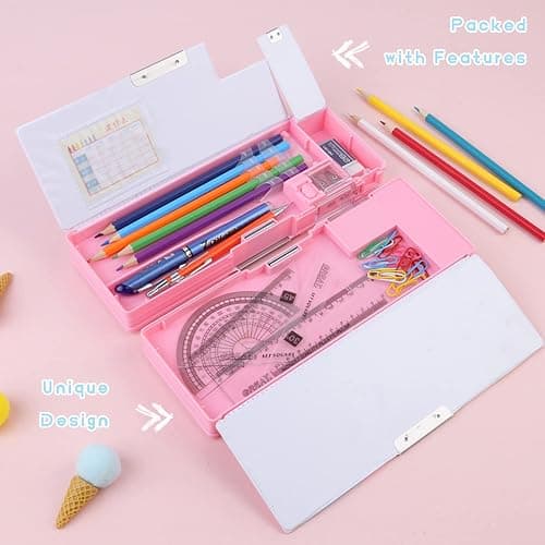 LilyBeauty Pop Up Multifunction Pencil Case for Girls and Boys, Cute Cartoon Pen Box Organizer Stationery with Sharpener, Schedule, School Supplies, Best Birthday Gifts for Kids【Pink-Bear】 thumbnail 2