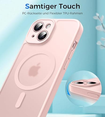 Natiiozie Magnetisch Kompatibel mit iPhone 15 Hülle Kompatibel mit MagSafe, Kameraschutz FallSchutz Handyhülle, Stoßfest Kratzfest Schutzhülle Transluzente Matt Rückseite 6.1 Zoll Case Rosarot thumbnail 6