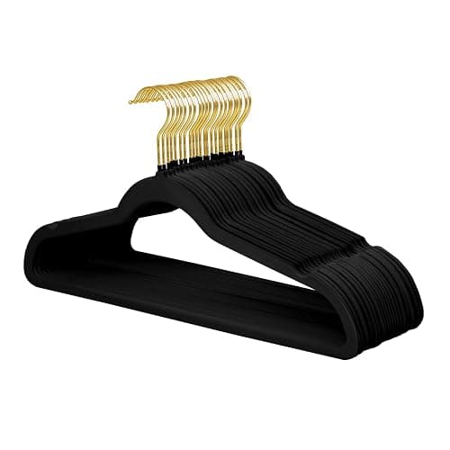 ManGotree Velvet Coat Hangers with 360° Swivel Gold Hook, Non-Slip Felt Suit Hangers, Slim Space Saving Clothes Hanger for Jacket, Sweater, Shirt, Dress, Pants (22 Pack, Black) - Image 1