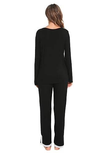 Lovasy Ensemble de Pyjama Femme Cotton Sexy Hiver Grande Taille Ensembles Manche Longue Col en V 2 Pièces Sensuel Dentelle pour Automne Noël thumbnail 4