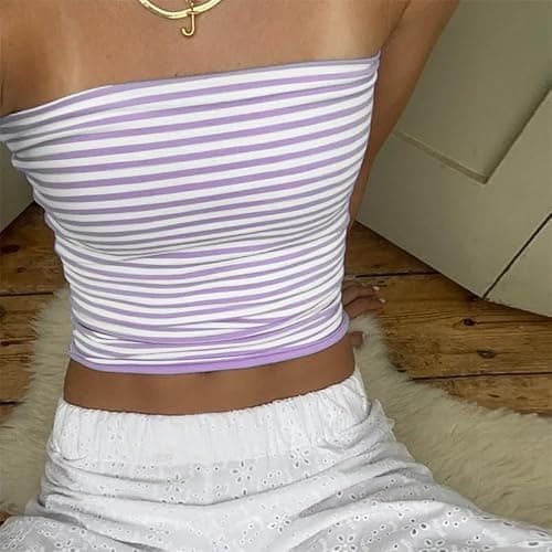 Cioatin Women Strapless Striped Bandeau Tube Tops Y2K Aesthetic Sleeveless Backless Crop Tank Going Out Summer Girls thumbnail 2