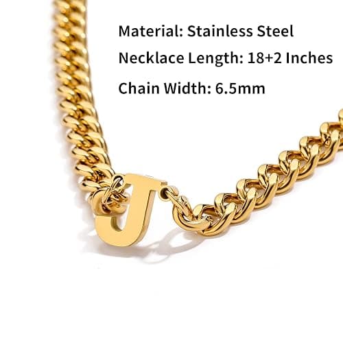 DuoDiner Stocking Stuffers Christmas Gift- Initial A-Z Cuban Link Chain Necklaces for Men Boys Letter Pendant Stainless Steel 6.5mm 18+2 Inches,Jewelry Gifts thumbnail 3