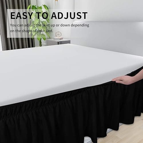 Easy-Going Bed Skirt for Queen or King Size Bed, 18 Inch Tailored Drop, Fitted with Adjustable Elastic Belt, Convenient to Use Without Lift The Mattress (Queen/King, Black) thumbnail 6