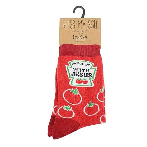 Kerusso - Catch Up With Jesus - Red Cotton Blend Women's Crew Socks, One Size Fits Most thumbnail 3
